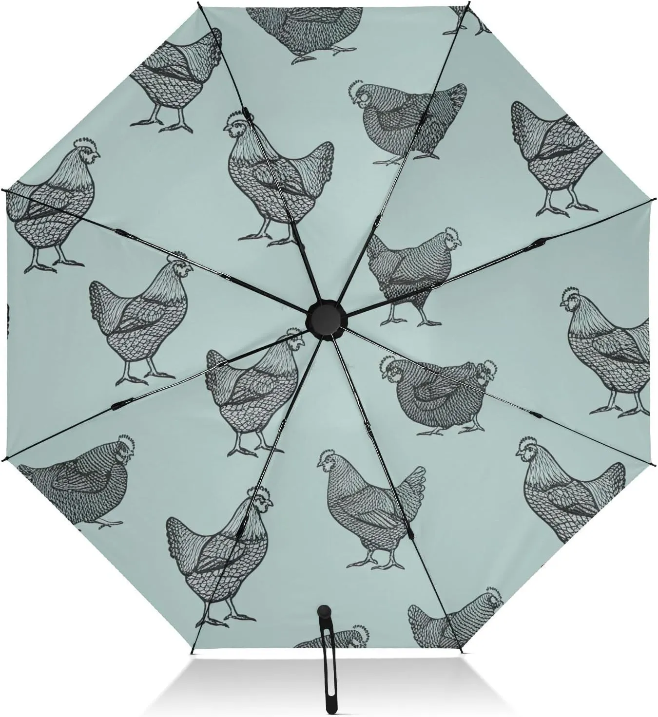 Umbrellas for Rain, Windproof Compact Umbrella for Purse, Ideal for Car, Purse, Men and Women, Black Chickens Blue Grey