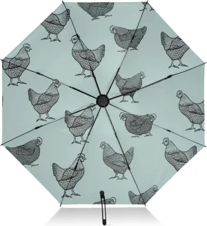 Umbrellas for Rain, Windproof Compact Umbrella for Purse, Ideal for Car, Purse, Men and Women, Black Chickens Blue Grey