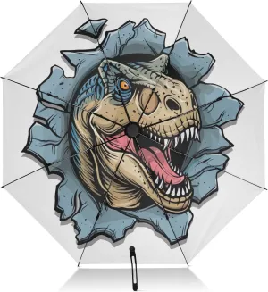 Umbrellas for Rain, Windproof Umbrellas for Rain Compact, Ideal for Car, Purse, Men and Women, Funny Dinosaur White