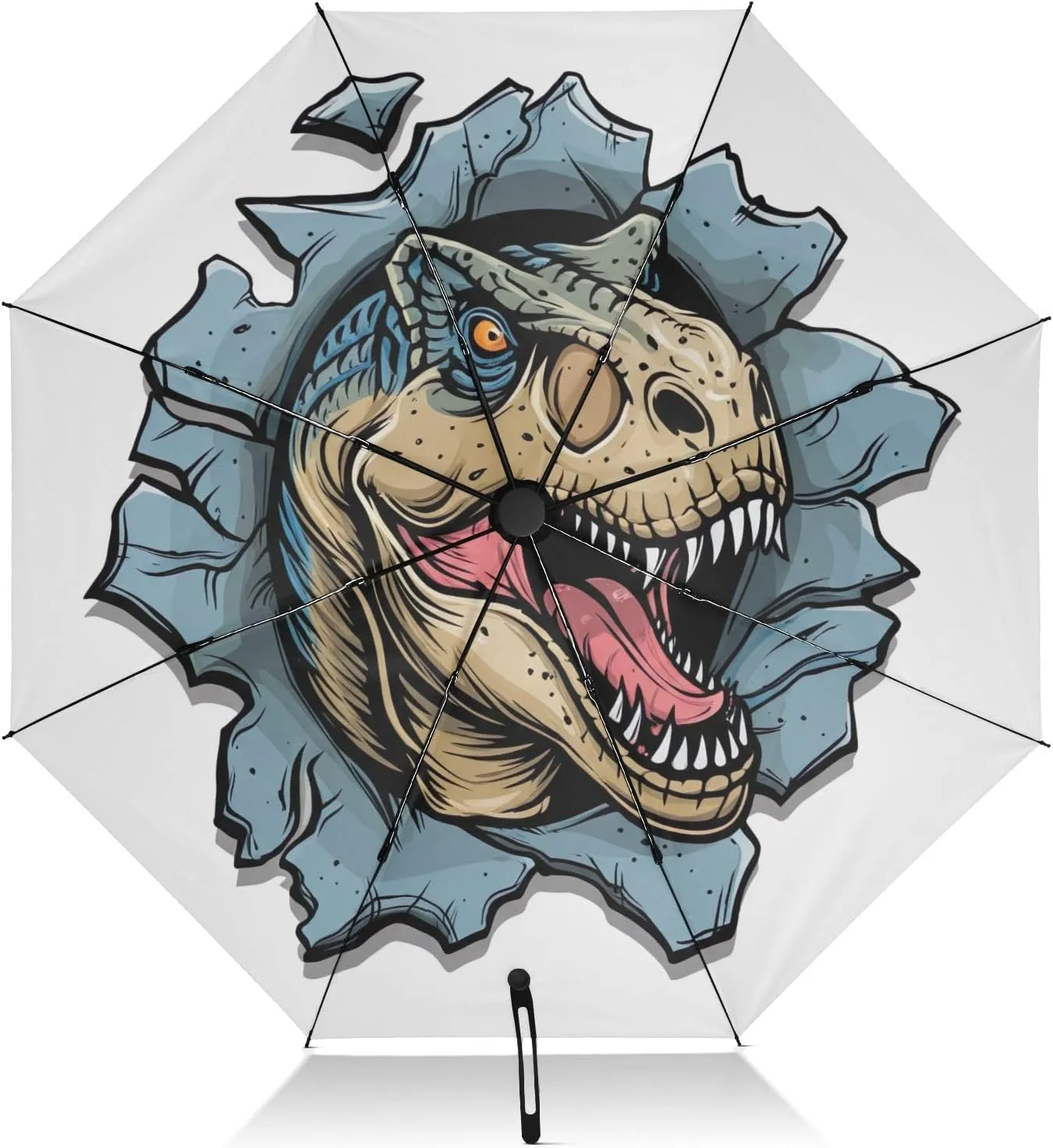Umbrellas for Rain, Windproof Umbrellas for Rain Compact, Ideal for Car, Purse, Men and Women, Funny Dinosaur White