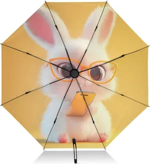 Umbrellas for Rain, Windproof Uv Umbrella Compact, Ideal for Car, Purse, Men and Women, Cute Bunny Yellow