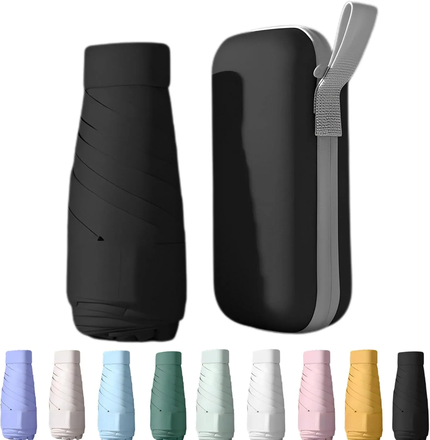 UPF50  Mini Travel Umbrella 15cm – Windproof Compact Parasol with Zippered Case (225g for Hiking/Pocket), UV Protection & Multi-Functional Key Holder