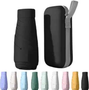 UPF50  Mini Travel Umbrella 15cm – Windproof Compact Parasol with Zippered Case (225g for Hiking/Pocket), UV Protection & Multi-Functional Key Holder