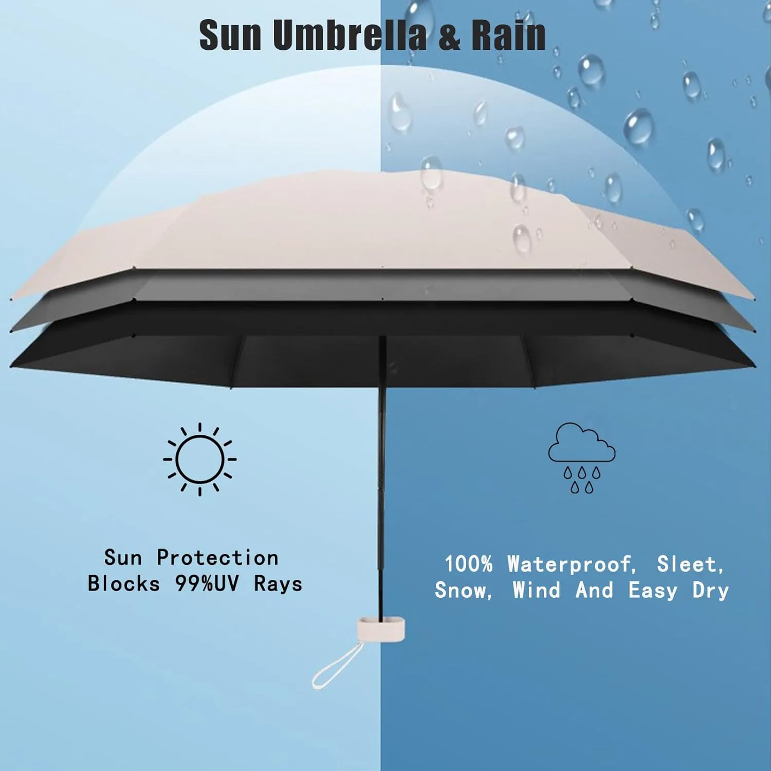 UPF50  Mini Travel Umbrella 15cm – Windproof Compact Parasol with Zippered Case (225g for Hiking/Pocket), UV Protection & Multi-Functional Key Holder
