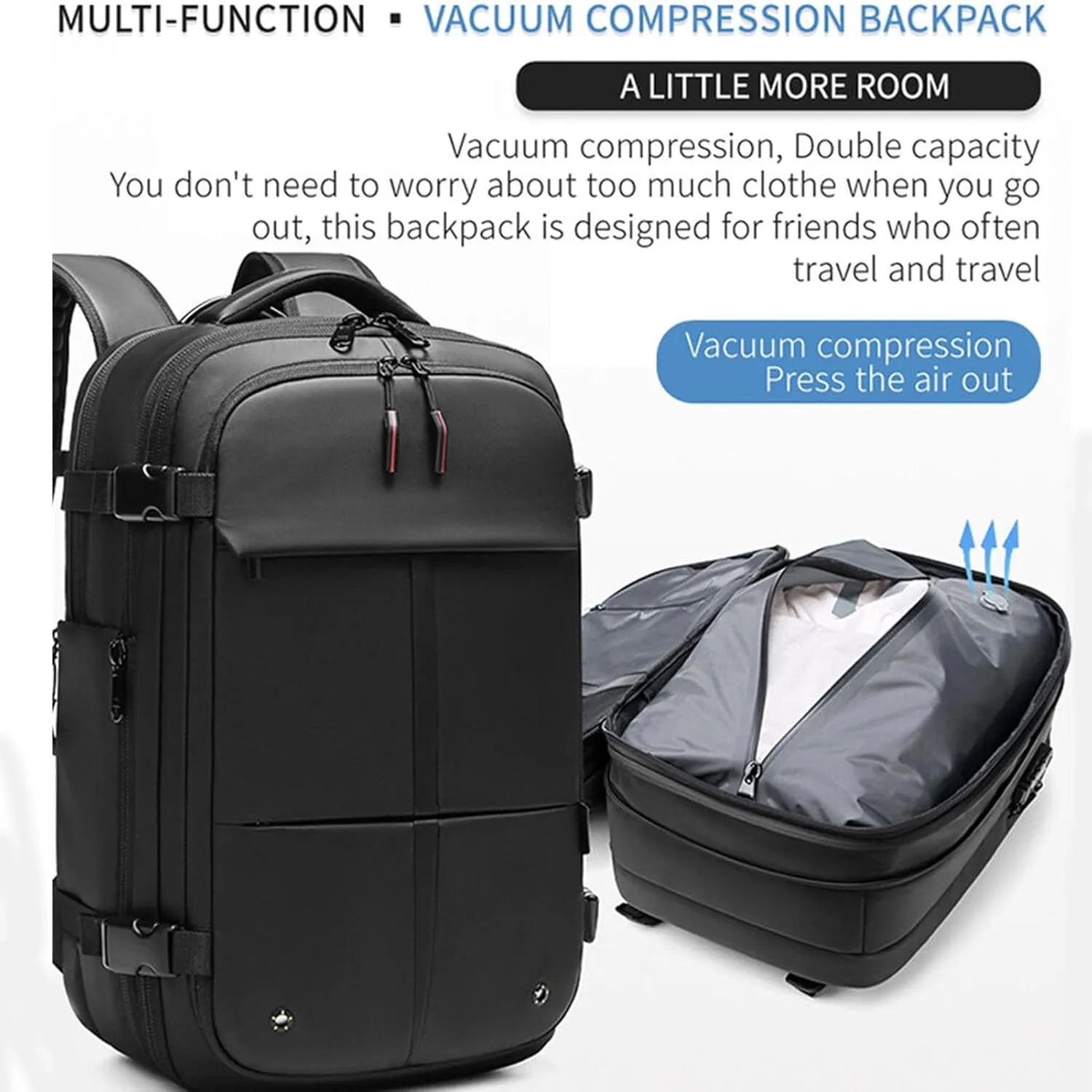 Vacpack Backpack, Vacpack Vacuum Backpack Luggage, Waterproof And Anti-Theft Expandable Large Capacity (Gray   Vacuum Pump)