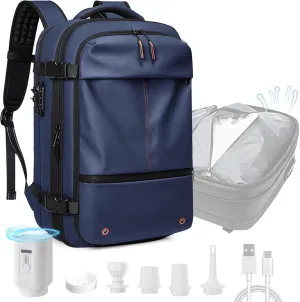 Vacuum Backpack for Travel, 25 Inch Expandable Vacuum Compression Bag with Electric Vacuum Pump, Space Saver Bags (Blue)
