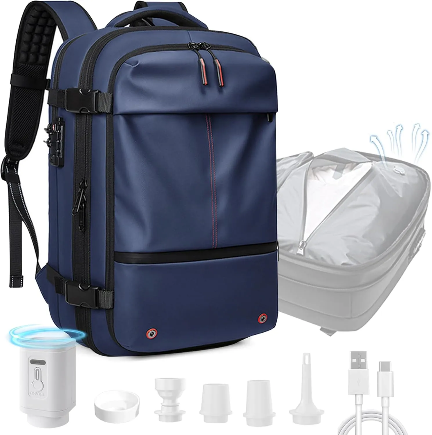 Vacuum Backpack for Travel, 25 Inch Expandable Vacuum Compression Bag with Electric Vacuum Pump, Space Saver Bags (Blue)
