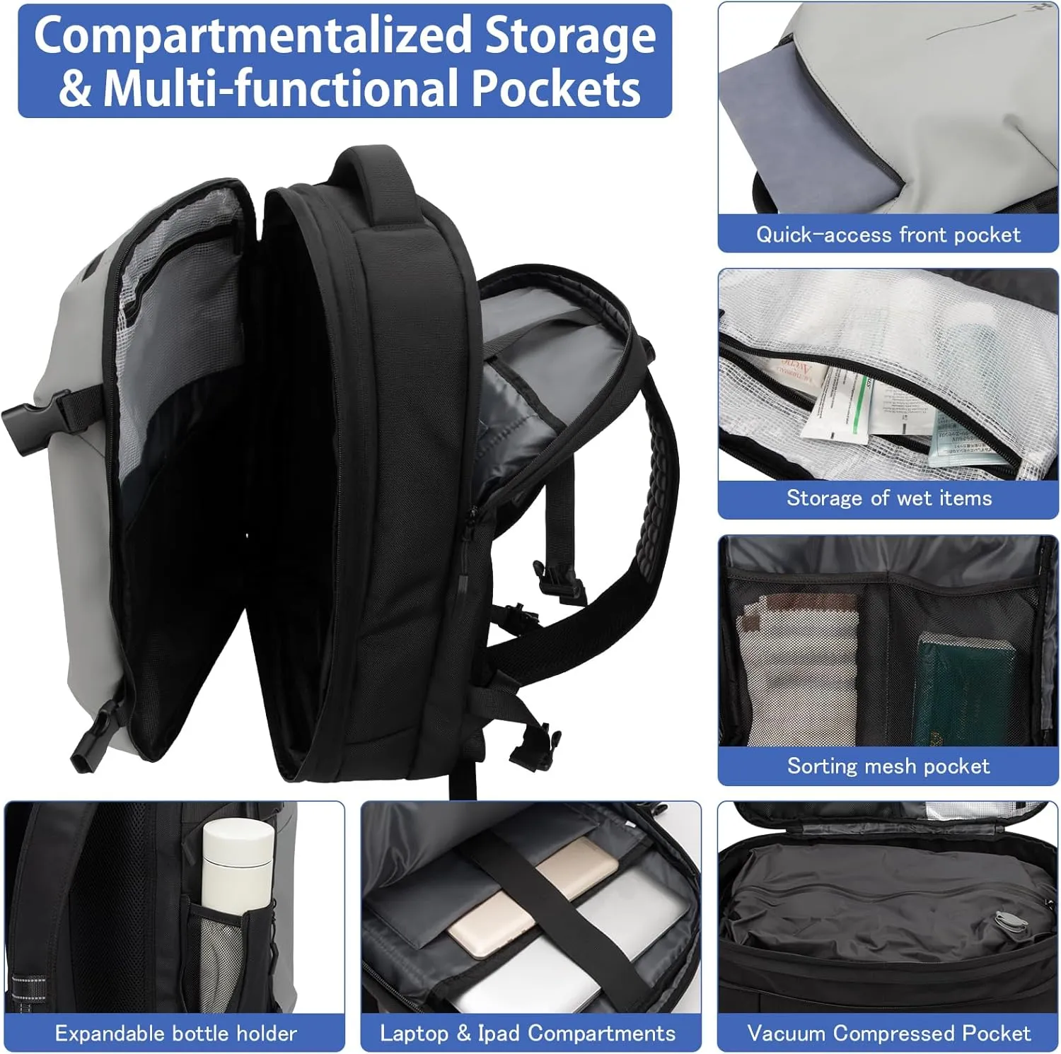 Vacuum Backpack Travel, Lightweight Waterproof Airback 60L Expandable Compression bag for Travel, TSA Friendly Flight Approved, Work, Business Trip, Commute