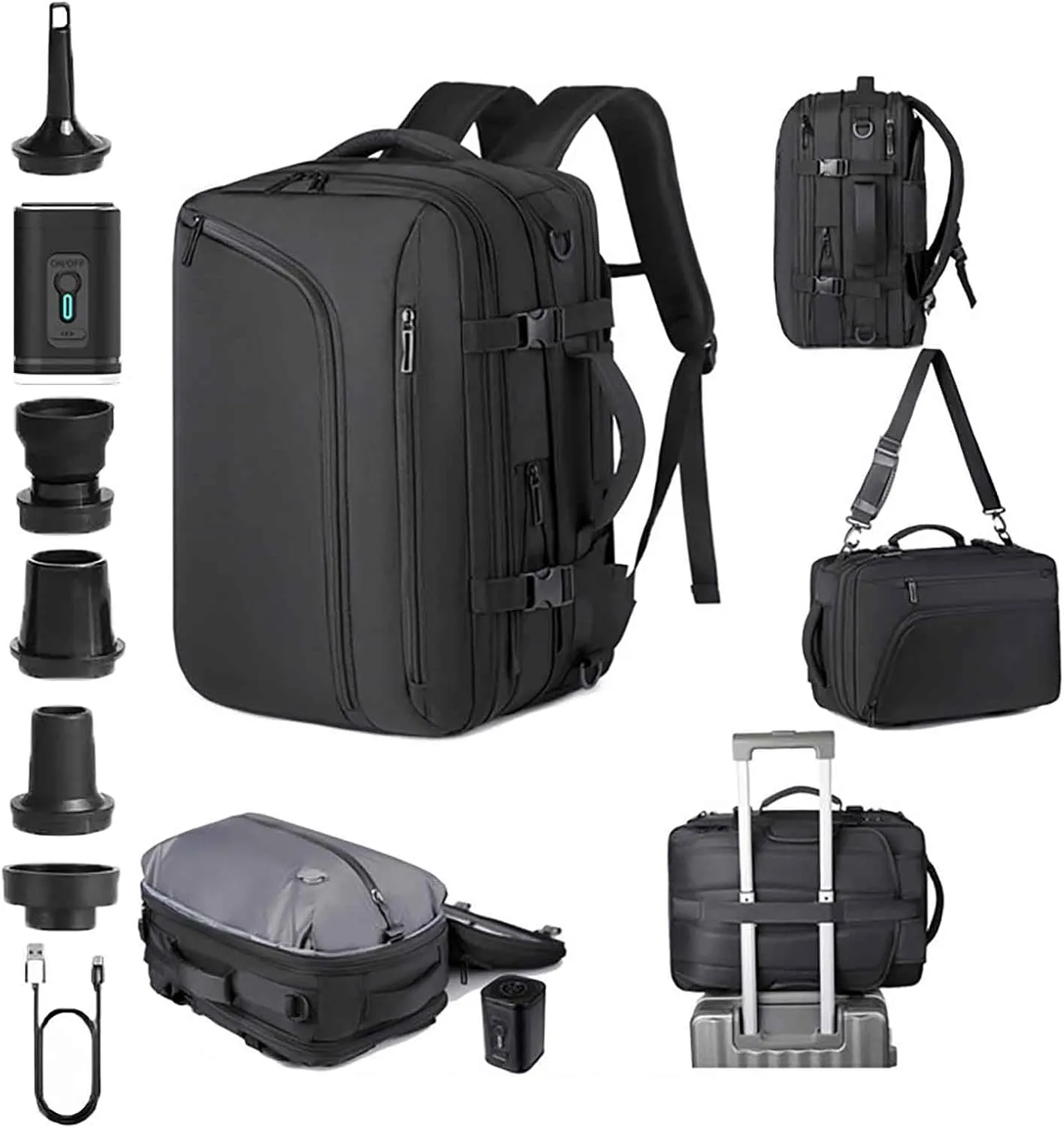 Vacuum Compression Backpack, Vacuum Backpack Travel Bag with Pump, Expandable 36L-55L Multi-Purpose Backpacks with Shoe Bag (With Pump)