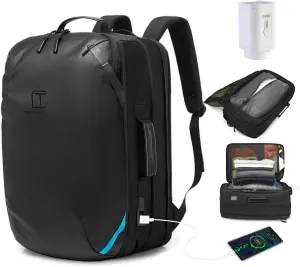 Vacuum Compression Backpack with Pump, Extra Large Capacity 45L Expandable Travel Backpack, Water Resistant 17.3" Laptop Backpack with USB Charging Port for Men & Women