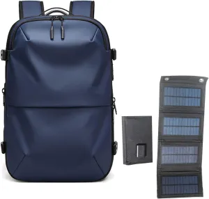 Vacuum Seal Compression Travel Backpack 60L Expandable Vacuum System Compression Large Capacity Backpack TAS Lock Anti Theft With Folding Solar Pane20W(Color:Blue)