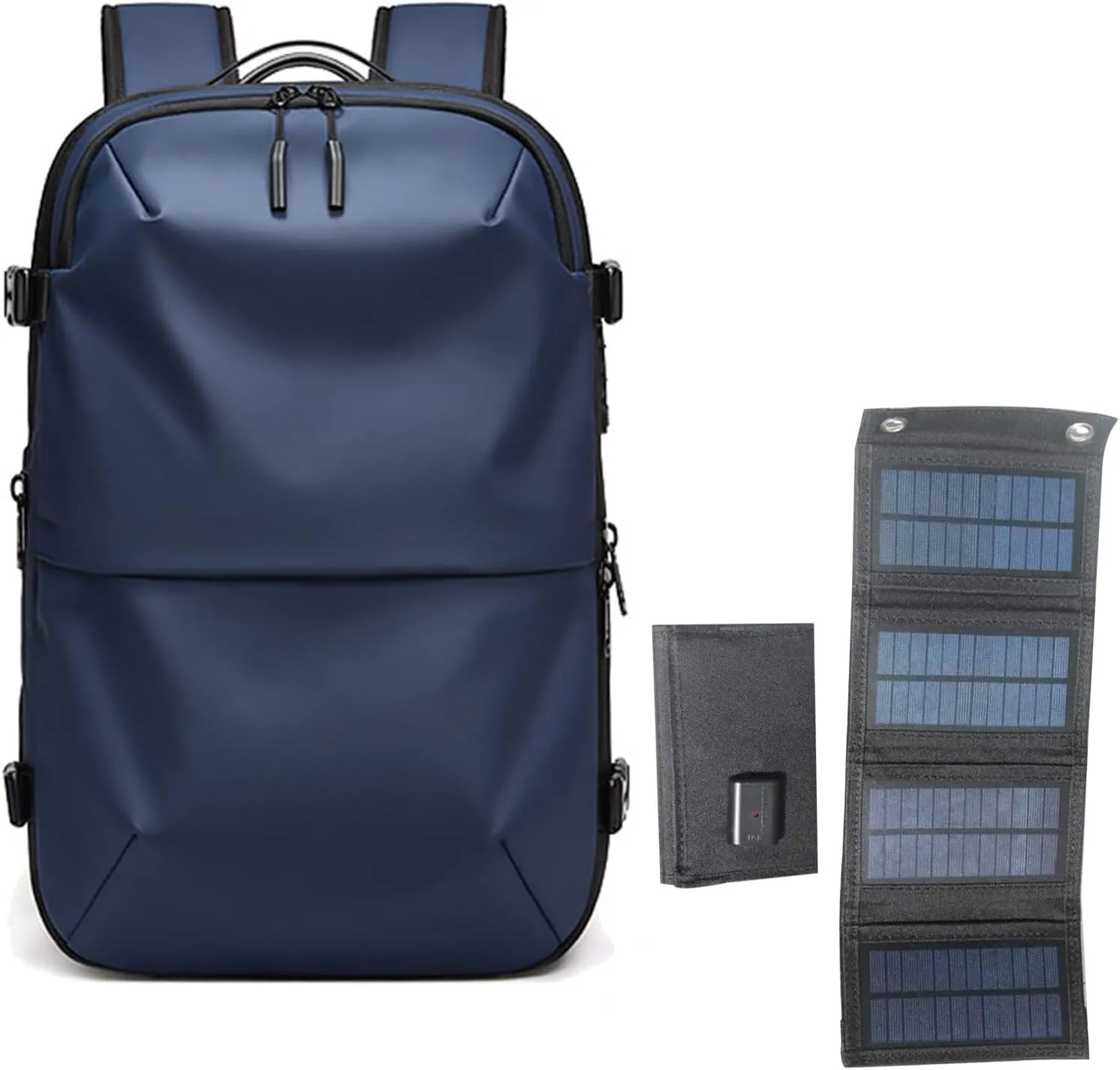 Vacuum Seal Compression Travel Backpack 60L Expandable Vacuum System Compression Large Capacity Backpack TAS Lock Anti Theft With Folding Solar Pane20W(Color:Blue)