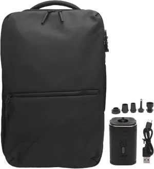 Vacuum Seal Expandable Travel Backpack with Pump and Lock, 56L Rain Proof Compression Backpack for Business Trip