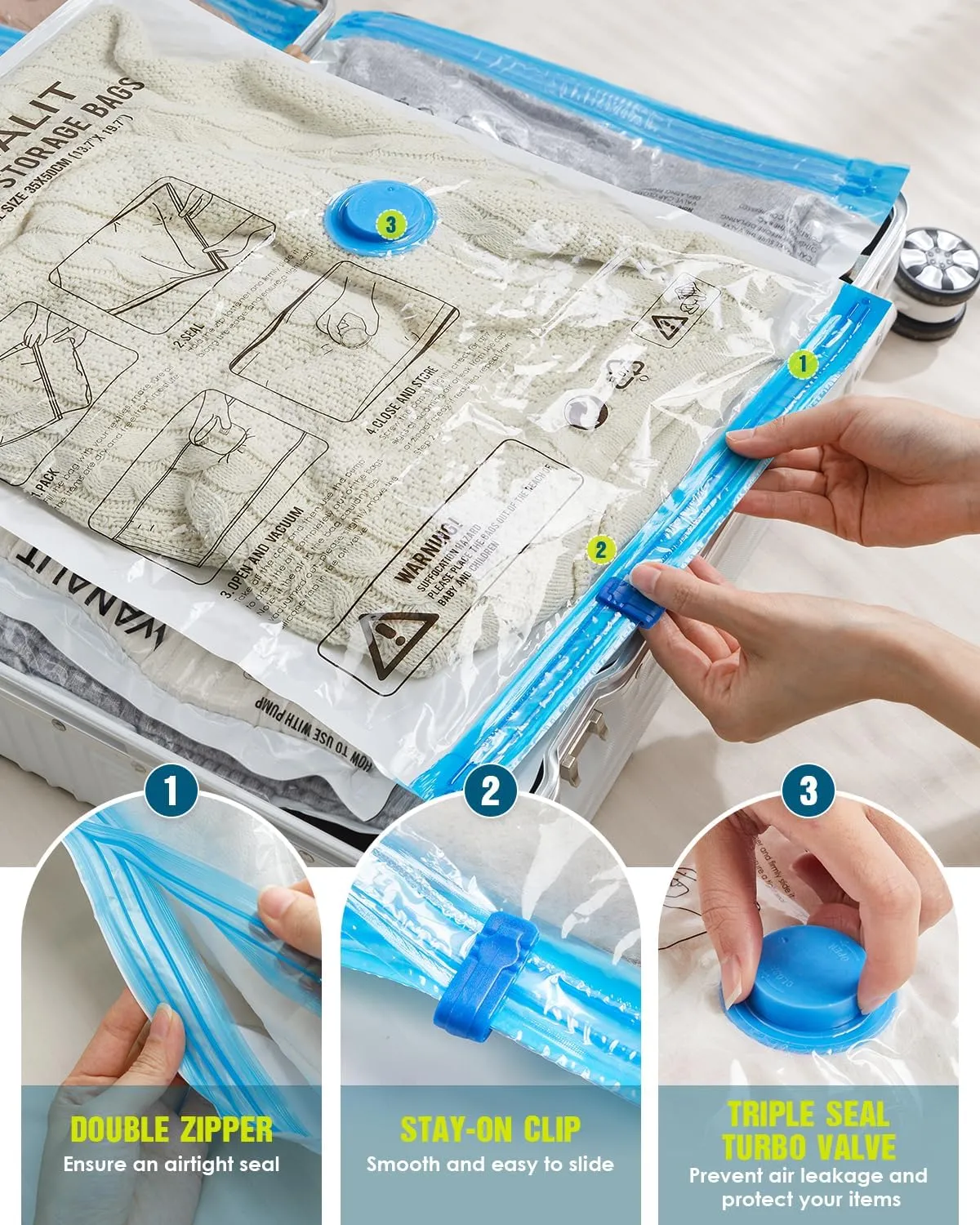 Vacuum Storage Bags for Travel, 8 Pack (4S 4XS) Vacuum Seal Bags with Wireless Rechargeable Electric Pump, Travel Essentials Space Saving Bag for Clothes, Luggage, Carry-on Suitcase, Backpack, Trip