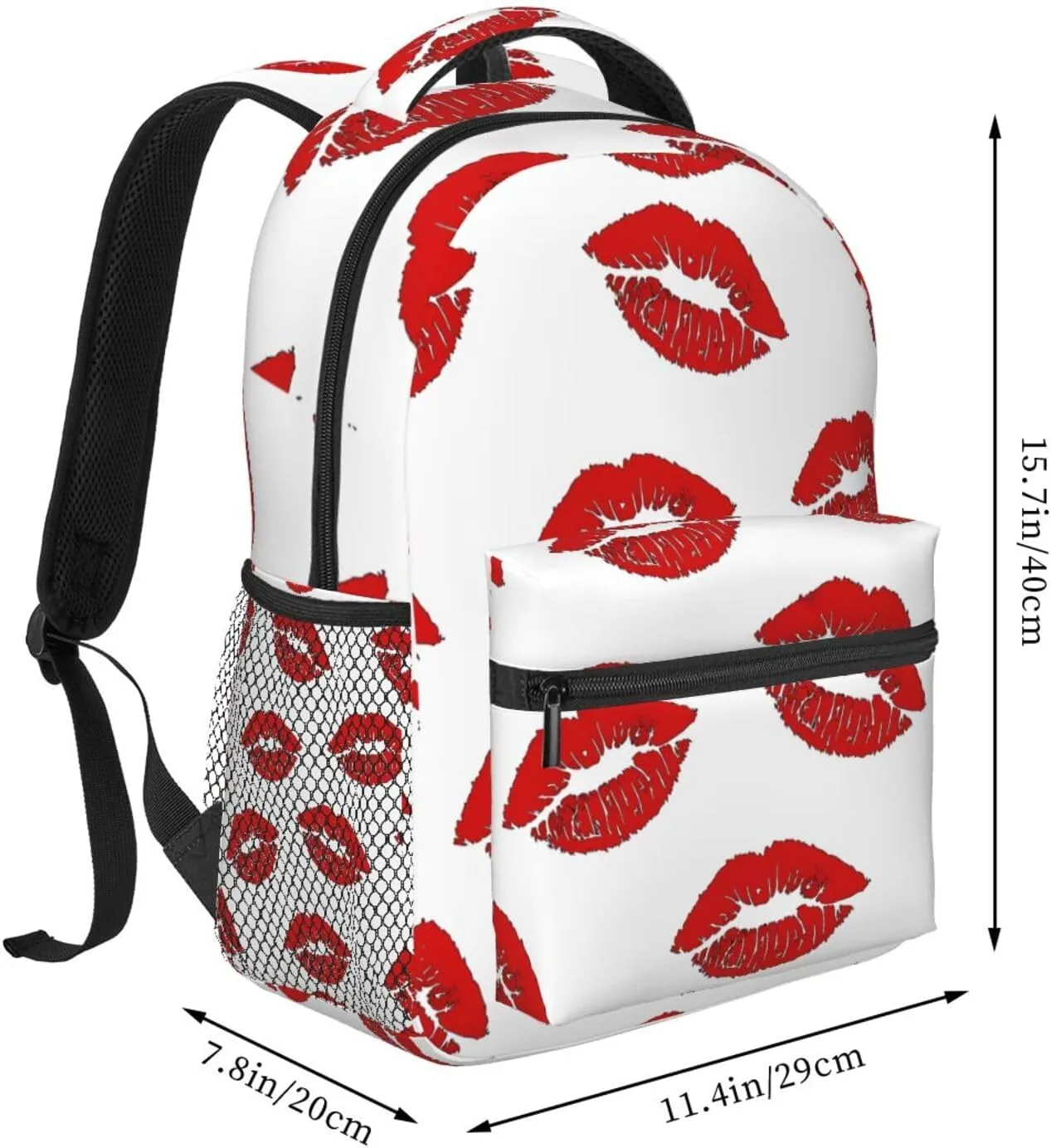 Valentine Kiss Hot Red Nice Lips Casual Backpack Travel Pack Bag Laptop Backpacks With Side Pockets Front Zipper Pockets Bookpack Daypack Picnic Rucksack Computer Bag