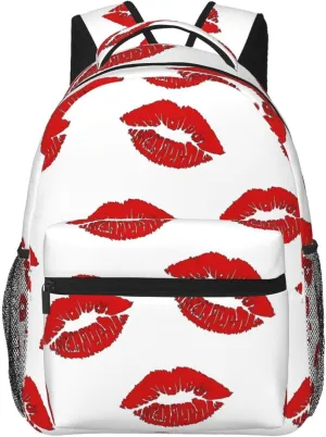 Valentine Kiss Hot Red Nice Lips Casual Backpack Travel Pack Bag Laptop Backpacks With Side Pockets Front Zipper Pockets Bookpack Daypack Picnic Rucksack Computer Bag