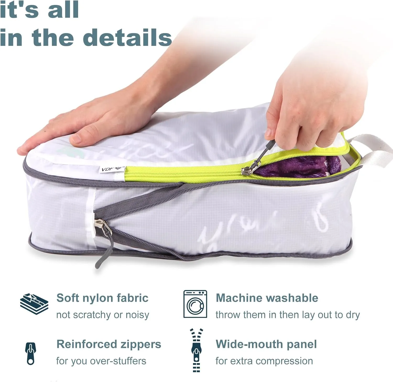 VDF Compression Packing Cubes for Travel,Luggage and Backpack Organizer Packaging,travel size Luggage Bags with Shoe Bag (White, 3 Piece)