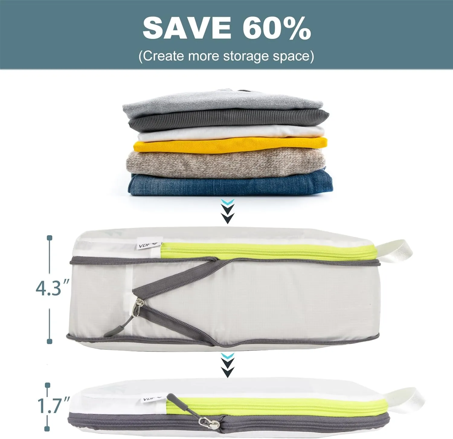 VDF Compression Packing Cubes for Travel,Luggage and Backpack Organizer Packaging,travel size Luggage Bags with Shoe Bag (White, 3 Piece)