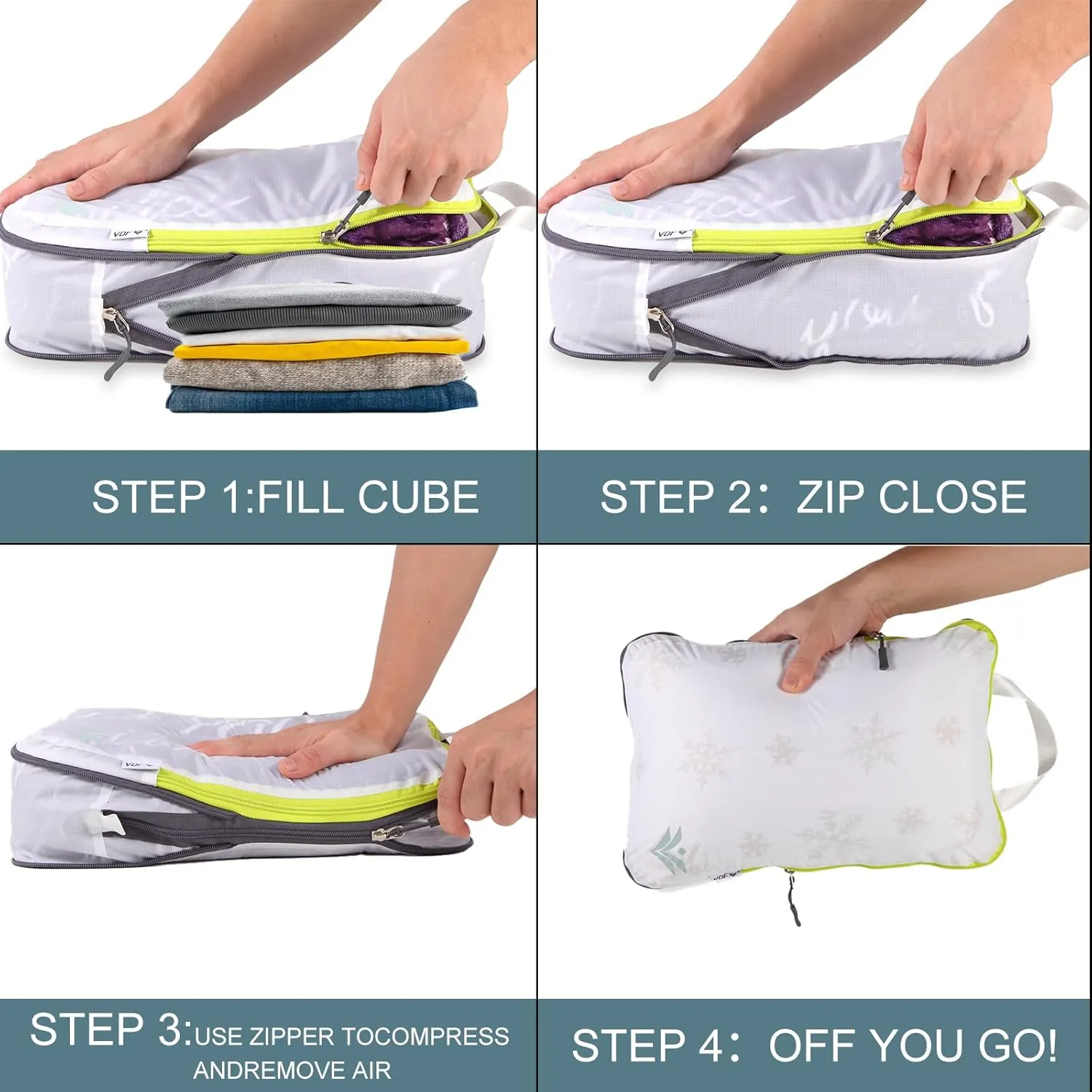 VDF Compression Packing Cubes for Travel,Luggage and Backpack Organizer Packaging,travel size Luggage Bags with Shoe Bag (White, 3 Piece)