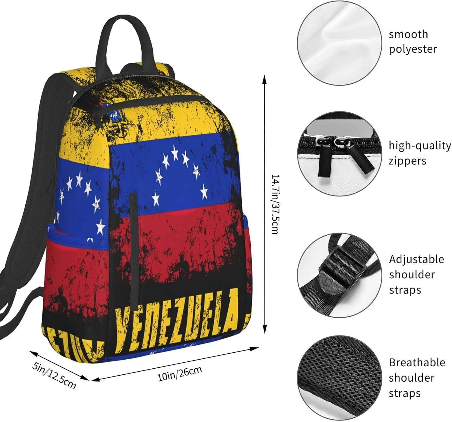 Venezuelan Venezuela Flag 7-Star Casual Laptop Backpack Travel Rucksack Sports Daypack Adjustable Strap Bags with Multi-Pockets for Working Running Camping
