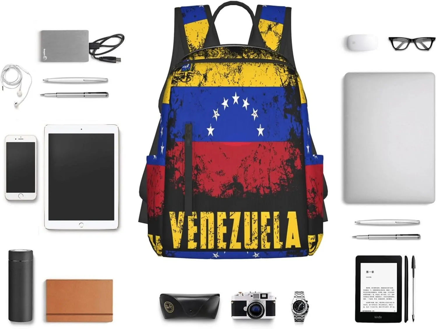 Venezuelan Venezuela Flag 7-Star Casual Laptop Backpack Travel Rucksack Sports Daypack Adjustable Strap Bags with Multi-Pockets for Working Running Camping