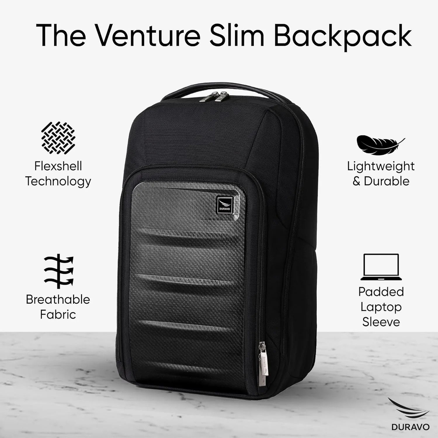 Venture Slim Laptop Backpack, Durable, Sleek, Flight Approved, Fits Up to 17" Laptop, Breathable, Lightweight (Carbon, Slim)