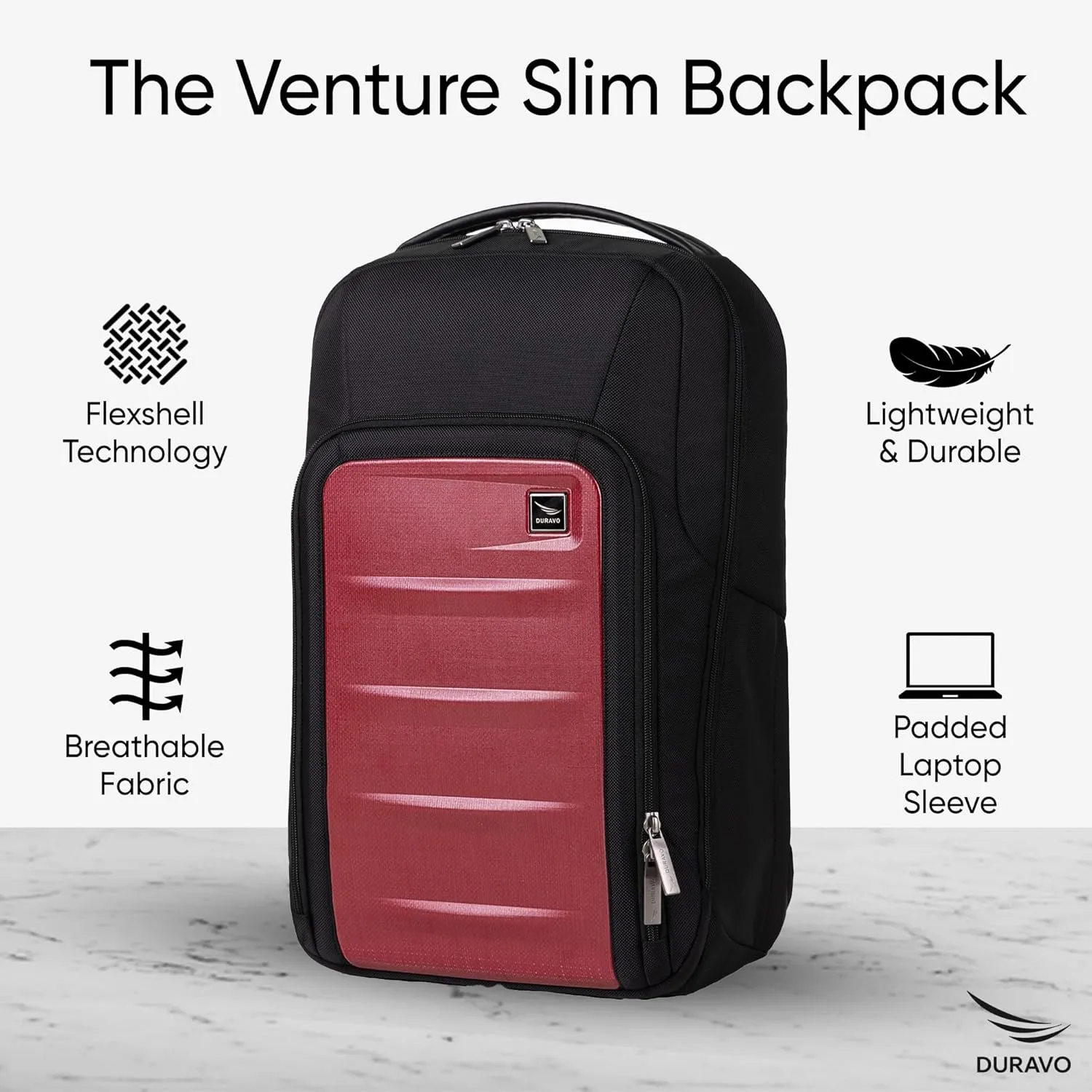Venture Slim Laptop Backpack, Durable, Sleek, Flight Approved, Fits Up to 17" Laptop, Breathable, Lightweight (Red, Slim)