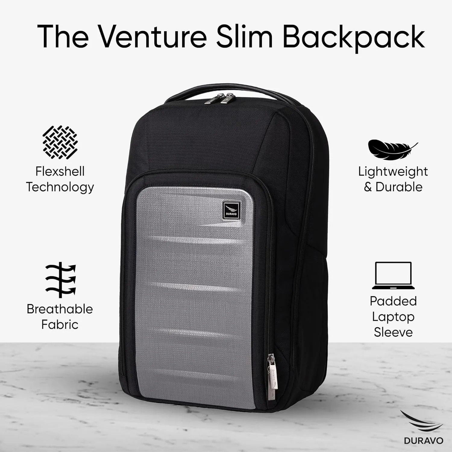Venture Slim Laptop Backpack, Durable, Sleek, Flight Approved, Fits Up to 17" Laptop, Breathable, Lightweight (Silver, Slim)