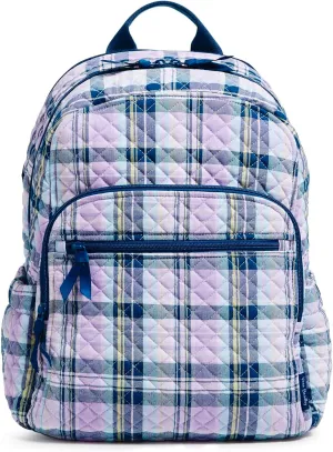Vera Bradley Women's Cotton Campus Backpack, Amethyst Plaid - Recycled Cotton, One Size