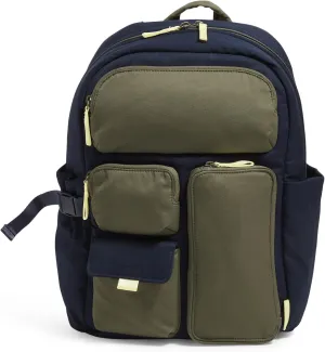 Vera Bradley Women's Cotton Utility Large Backpack, Navy Daisy Colorblock, One Size