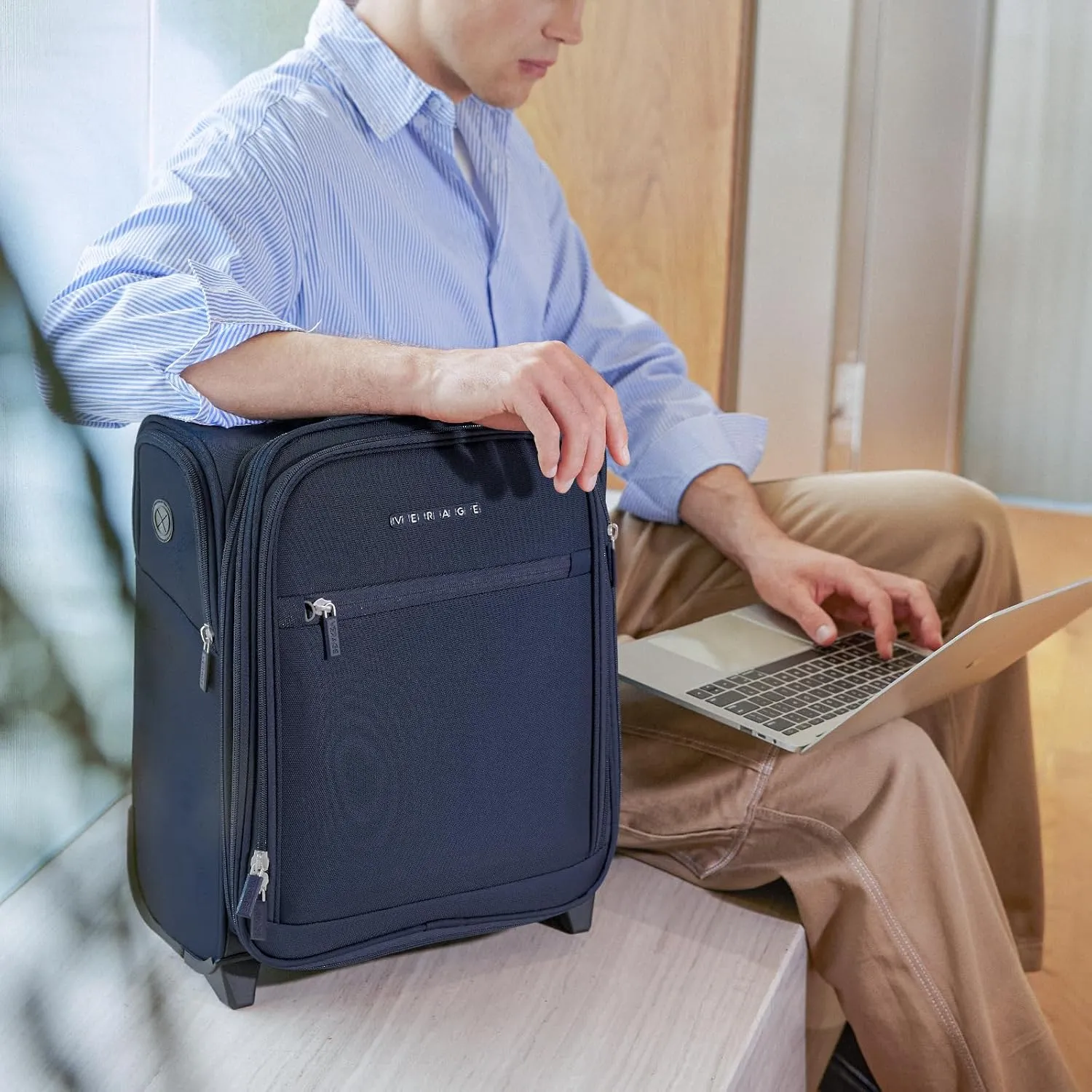 Verage 16 inch Underseat Carry On Luggage with Wheels, Navy Softside Small Suitcase Spinner Wheeled Rolling Travel Laptop Bag for Airlines Airplanes Short Trip Men Women