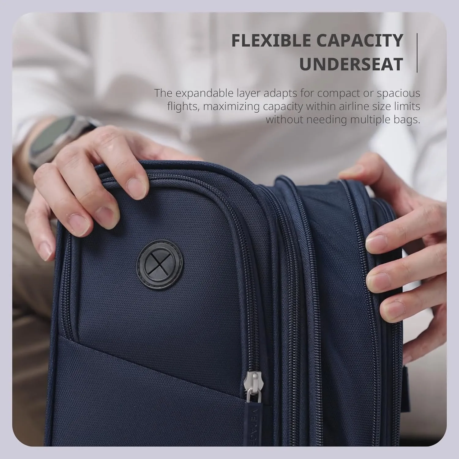 Verage 16 inch Underseat Carry On Luggage with Wheels, Navy Softside Small Suitcase Spinner Wheeled Rolling Travel Laptop Bag for Airlines Airplanes Short Trip Men Women