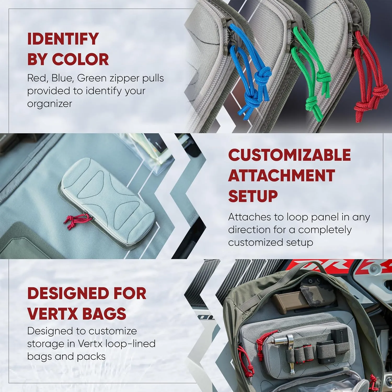 Vertx Pack Zip Pouch Organizer Insert Attachment for Backpack, Bag, Travel, Organization Pouches