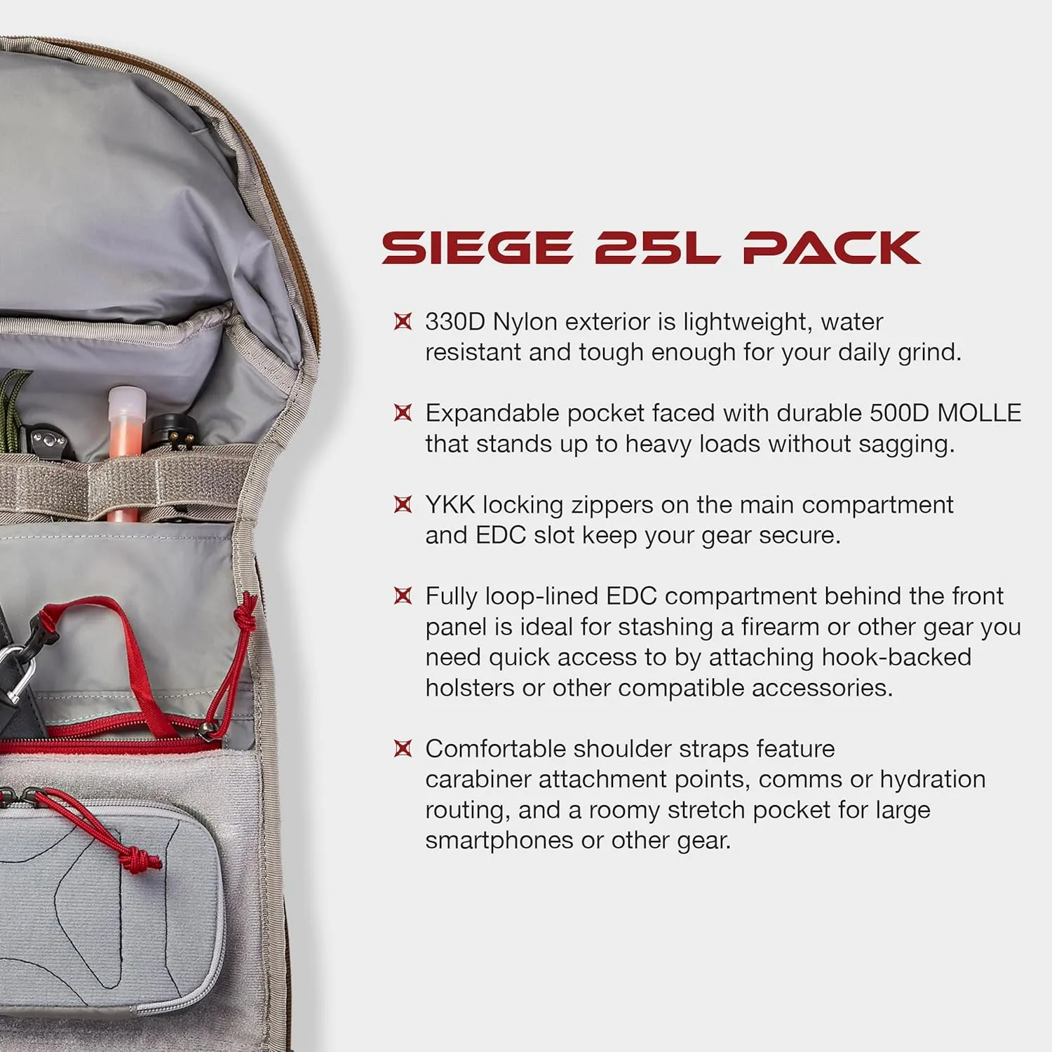 Vertx Siege 25L Sling Tactical Backpack CCW Bag, Concealed Carry, EDC Gear for Travel, Work, Coyote
