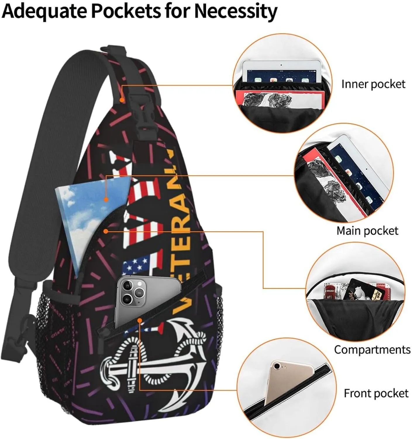 Veteran Premium Small Crossbody Backpack Sling Bag For Men Women Mini One Shoulder Chest Bags Gym Sport Travel Hiking Daypack