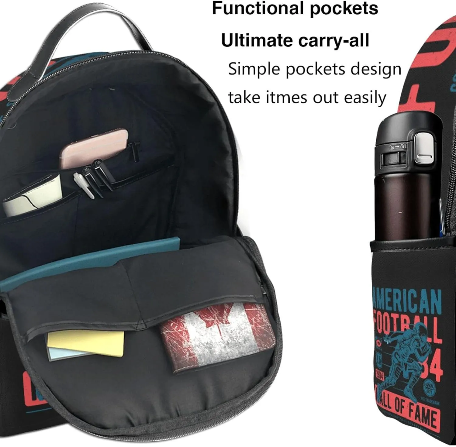 Vintage American Football Backpack Lightweight Laptop Backpacks Casual Double Shoulder Backpack For Women Men Travel