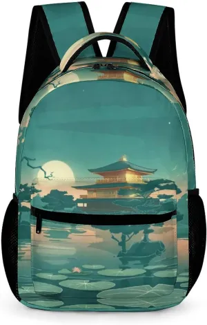 Vintage Anime Palace Moon Pond Travel Laptop Backpack Slim Dayback Durable Bag with Pocket Back Pack 15.6 Inch Notebook