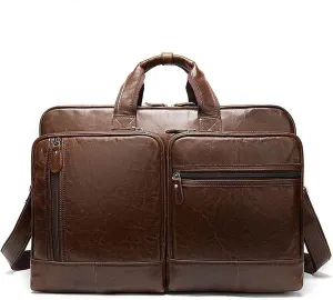 Vintage Leather Handbag 15.6" Laptop Crossbody Bag Expandable Briefcase Travel Business Shoulder Messenger Bag
