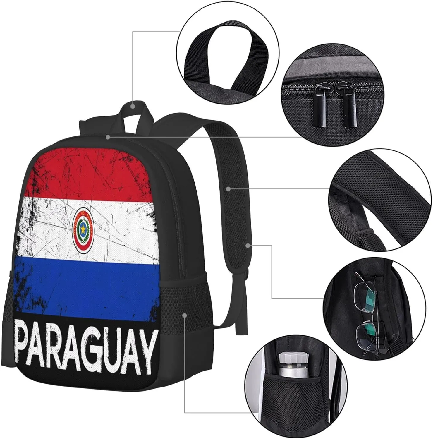 Vintage Paraguayan Paraguay Flag Casual Backpacks Large Capacity Backpack Laptop Rucksack Sport Daypack Commuter Bags with Adjustable Strap for Traveling Camping