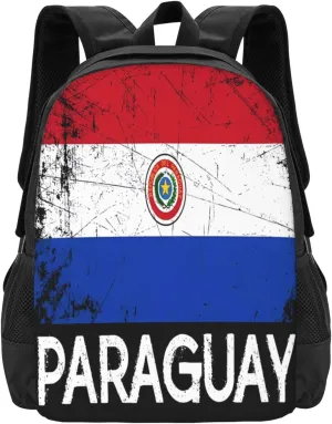 Vintage Paraguayan Paraguay Flag Casual Backpacks Large Capacity Backpack Laptop Rucksack Sport Daypack Commuter Bags with Adjustable Strap for Traveling Camping