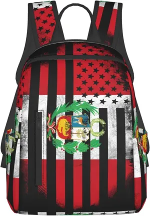 Vintage Peruvian Peru American Flags Casual Laptop Backpack Travel Rucksack Sports Daypack Adjustable Strap Bags with Multi-Pockets for Working Running Camping