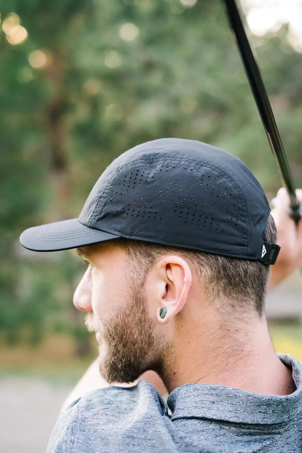 Vista Hat, Lightweight Nylon 5 Panel Cap with Snap Closure and Laser-Cut Ventilation