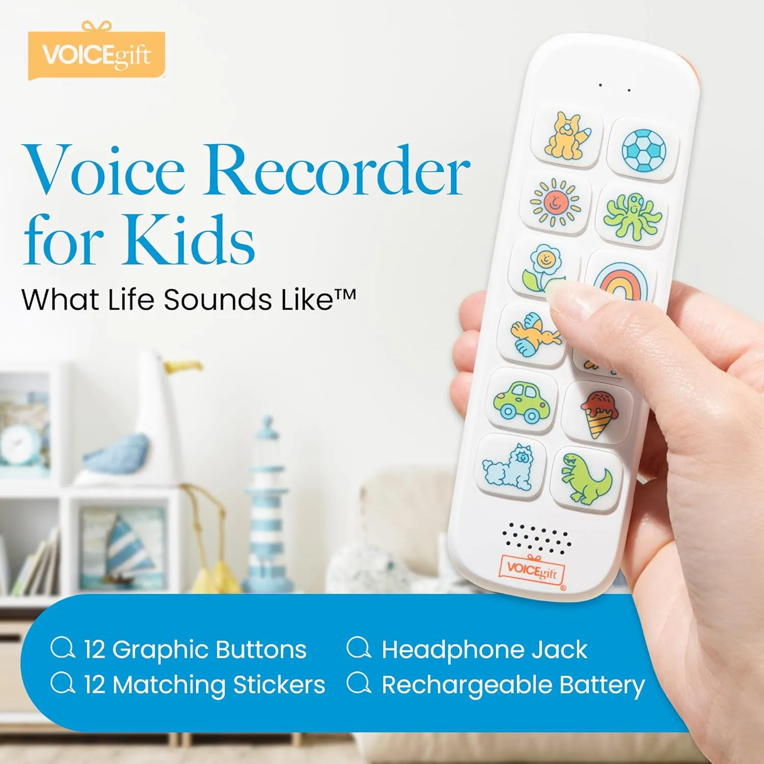 VoiceGift PLAY - Create Joyful Connections and Routines with Your Child. Explore Our Screen-Free Audio Notes for Kids, a Voice Recorder, Portable Audiobook Story Player, with Fun Interactive Stickers