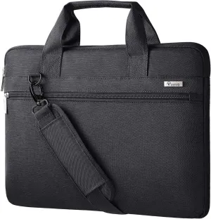Voova Laptop Bag 13-14 Inch, 360° Protective Laptop Case Sleeve with Shoulder Strap Compatible with Macbook Air 13, MacBook Pro 13/14, Waterproof Computer Bag Slim Briefcase for Men Women, Black