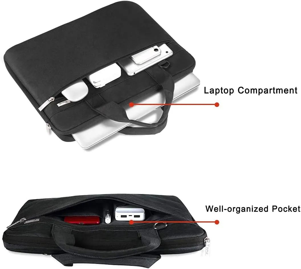 Voova Laptop Bag 13-14 Inch, 360° Protective Laptop Case Sleeve with Shoulder Strap Compatible with Macbook Air 13, MacBook Pro 13/14, Waterproof Computer Bag Slim Briefcase for Men Women, Black