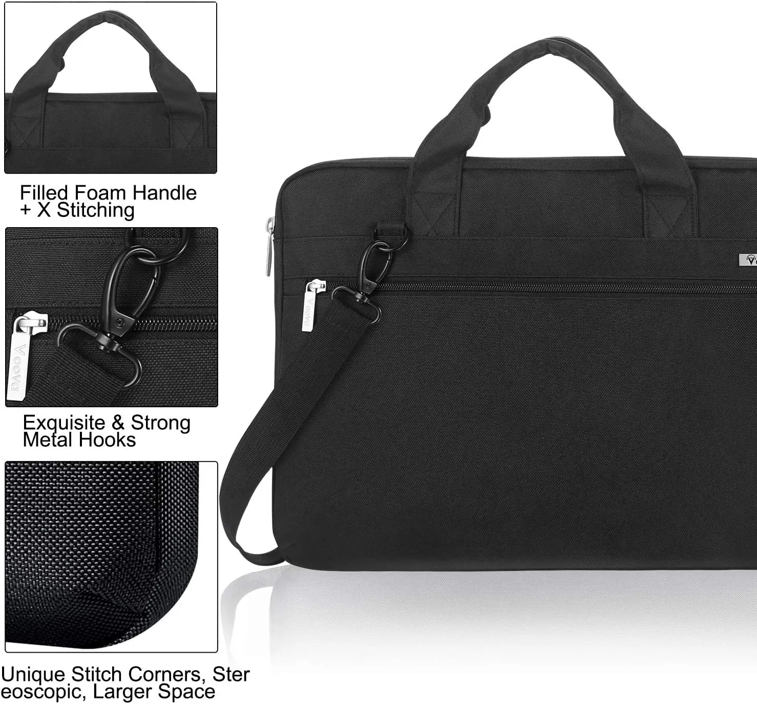 Voova Laptop Bag 13-14 Inch, 360° Protective Laptop Case Sleeve with Shoulder Strap Compatible with Macbook Air 13, MacBook Pro 13/14, Waterproof Computer Bag Slim Briefcase for Men Women, Black