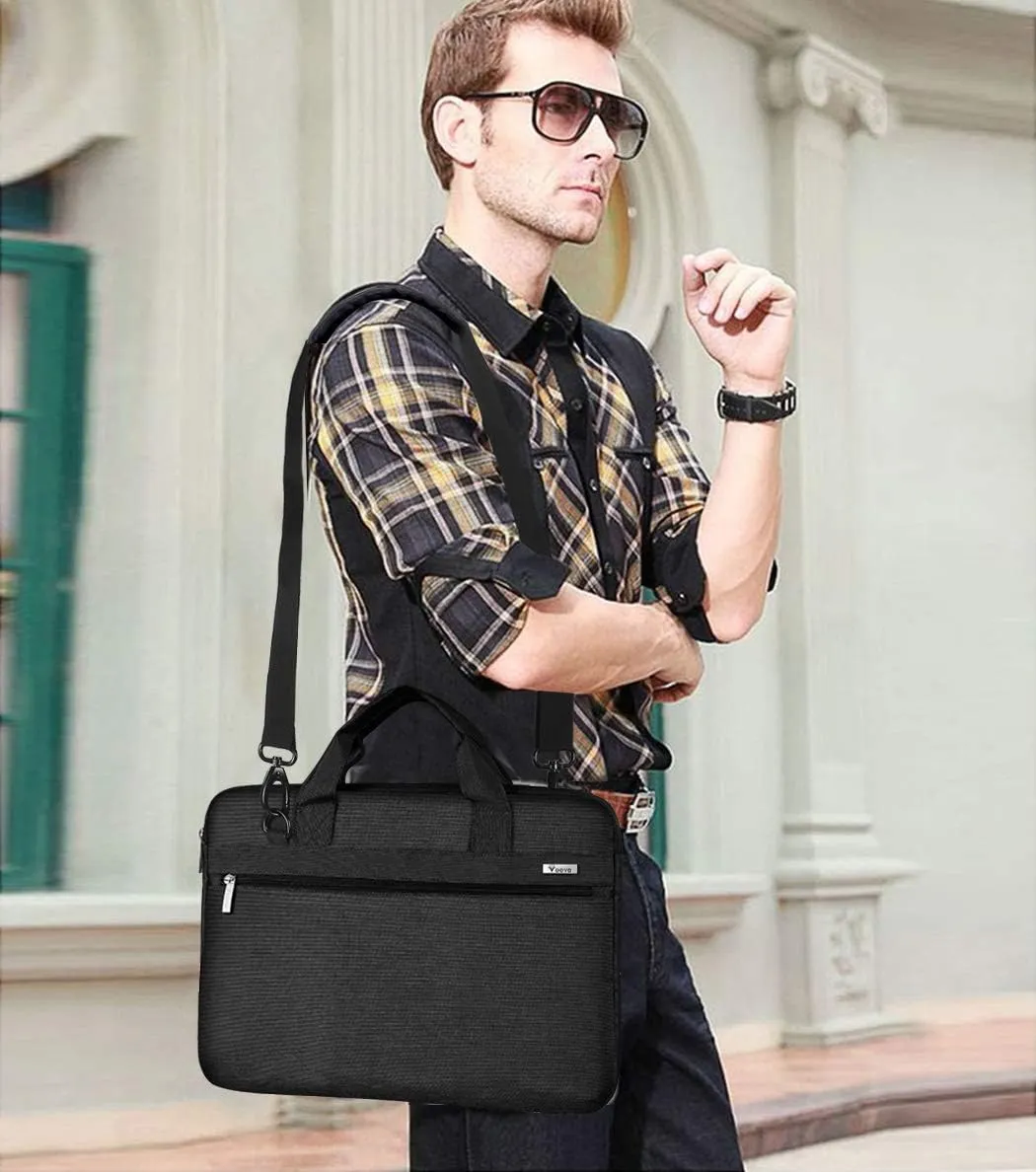 Voova Laptop Bag 13-14 Inch, 360° Protective Laptop Case Sleeve with Shoulder Strap Compatible with Macbook Air 13, MacBook Pro 13/14, Waterproof Computer Bag Slim Briefcase for Men Women, Black