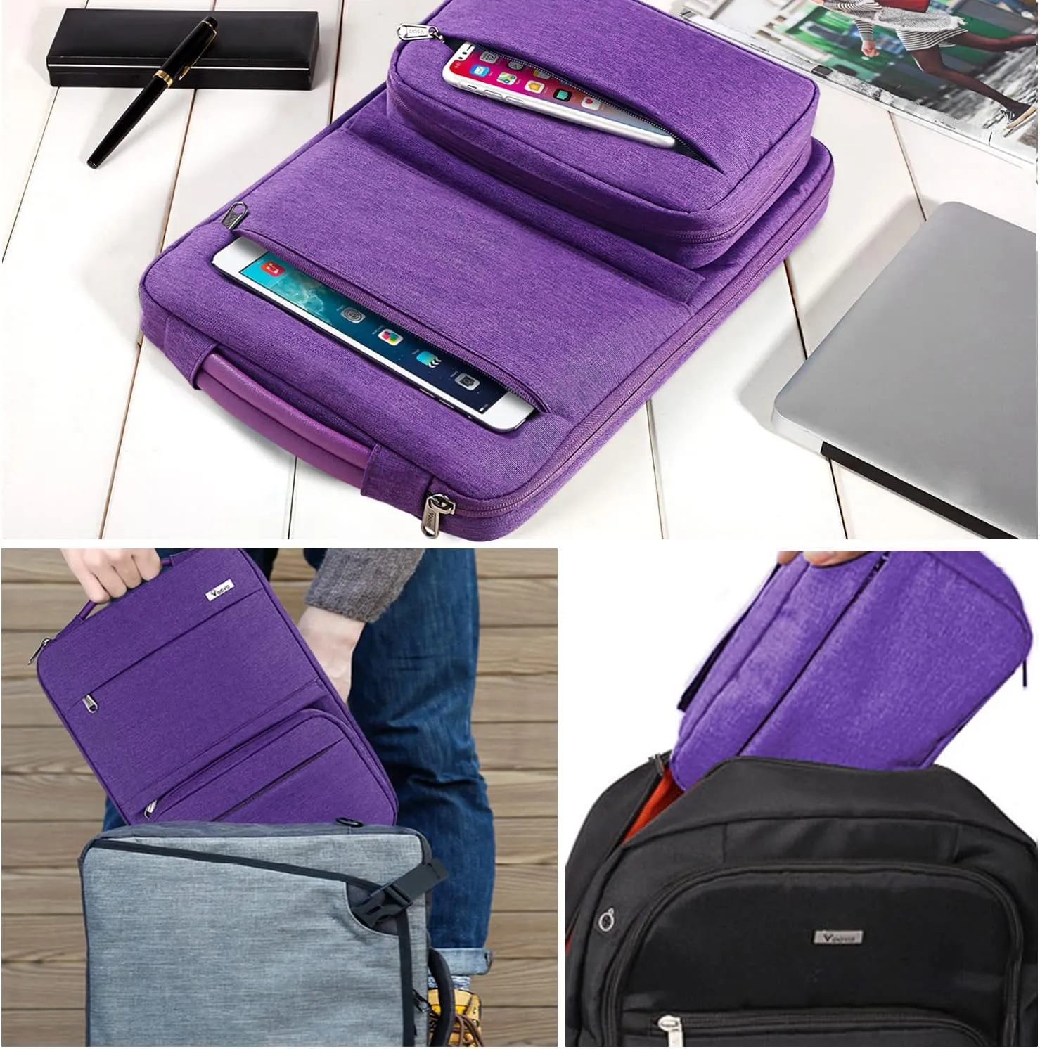 Voova Laptop Sleeve Case 13 14 Inch Compatible with MacBook Air 13 M2/M3/M4, MacBook Pro 13/14,13.5”Surface Laptop 4/5,Chromebook 14,2 in 1 Waterproof Computer Bag with Detachable Accessory Pouch
