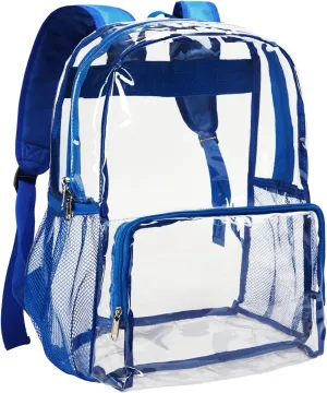 Vorspack Clear Backpack Heavy Duty - Large Clear Backpacks for School See Through Bookbag for Girls Boys Transparent Bag for Work, Concert, College - Blue