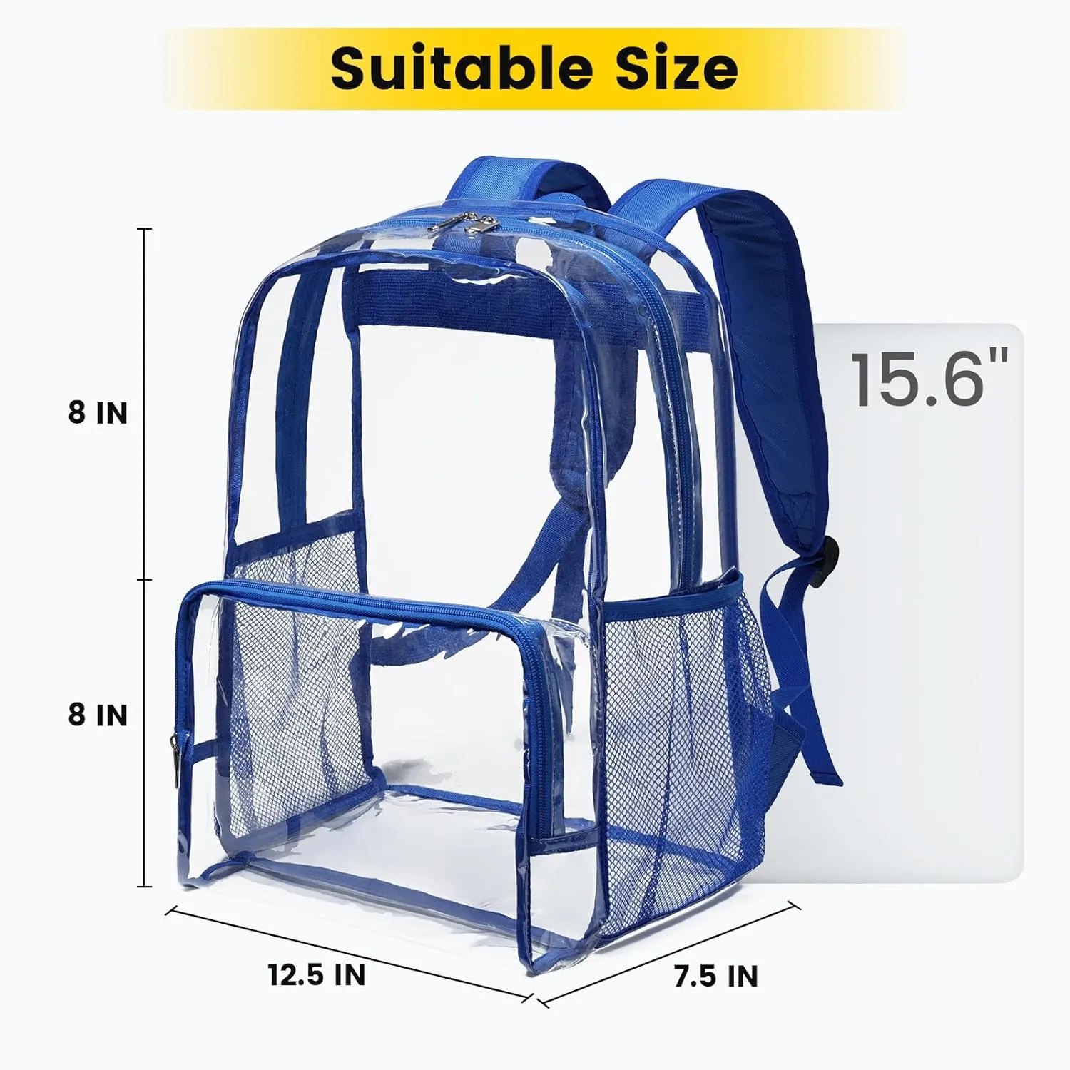 Vorspack Clear Backpack Heavy Duty - Large Clear Backpacks for School See Through Bookbag for Girls Boys Transparent Bag for Work, Concert, College - Blue